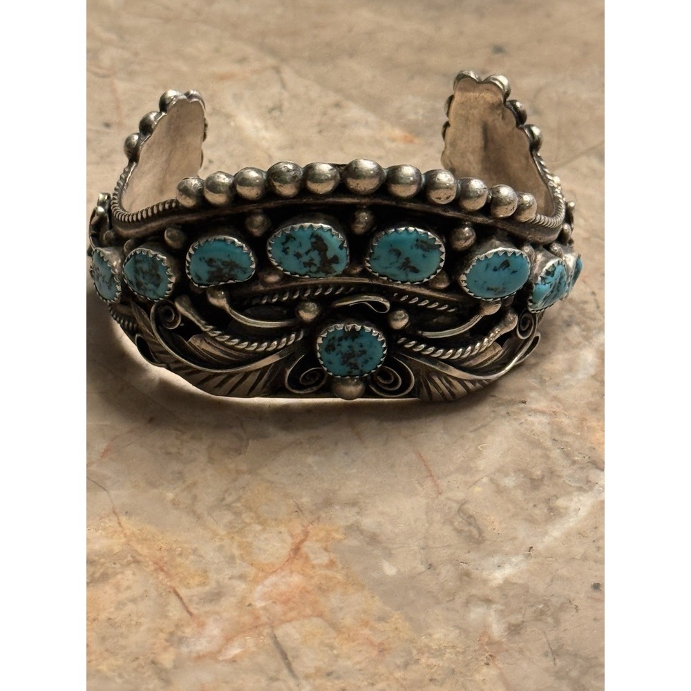 VTG JAMESON LEE NAVAJO ~52 GRAMS ~ 925 STERLING SILVER & TURQUOISE CUFF BRACELET - Picture 4 of 8